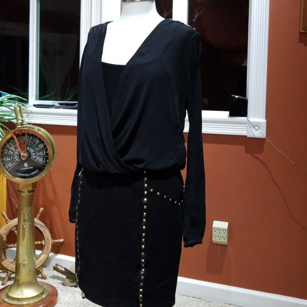 Cache' black metal accent dress